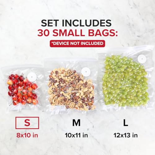 Reusable Vacuum Sealer Bags 8x10 in - BPA-Free Food Storage Set of 30 - Leak-Proof & Odor-Resistant for Freezer & Microwave - Variation: Small Bags