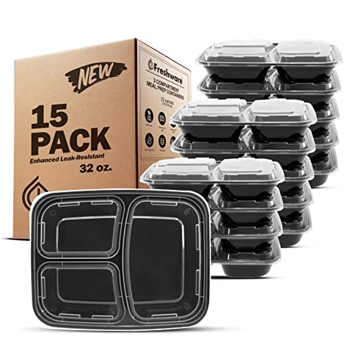 Freshware 150 Pack Meal Prep Containers 3-Compartment 32 oz Bento Boxes