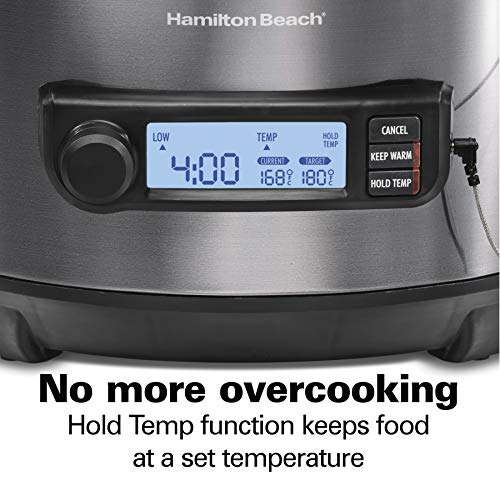 Hamilton Beach Temp Tracker 6-Quart Programmable Slow Cooker with Probe - Black Stainless
