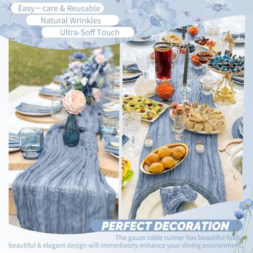 Showgeous 12 Pack Dusty Blue Cheesecloth Table Runners 17x108 Inches Boho Home Decor