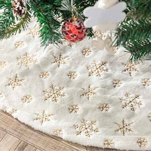 Plush Christmas Tree Skirts, 36 inches Luxury Snowy White Faux Fur