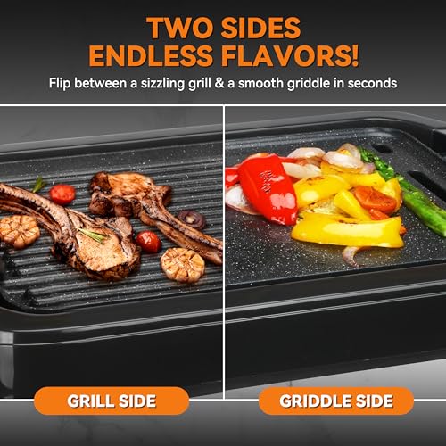 Baker’s Friend Indoor Griddle & Grill Panini Press 2-in-1 Electric Reversible Plate