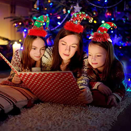 Aneco Christmas Headbands with LED Lights - Reindeer, Santa & Elf Styles, 3 Pack