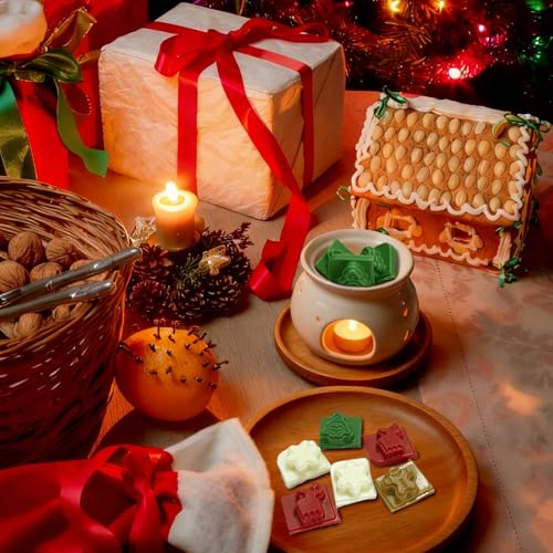 Christmas Scented Wax Melts Set - Winter Holiday Soy Cubes with Pine, Gingerbread, Peppermint & Spiced Cider