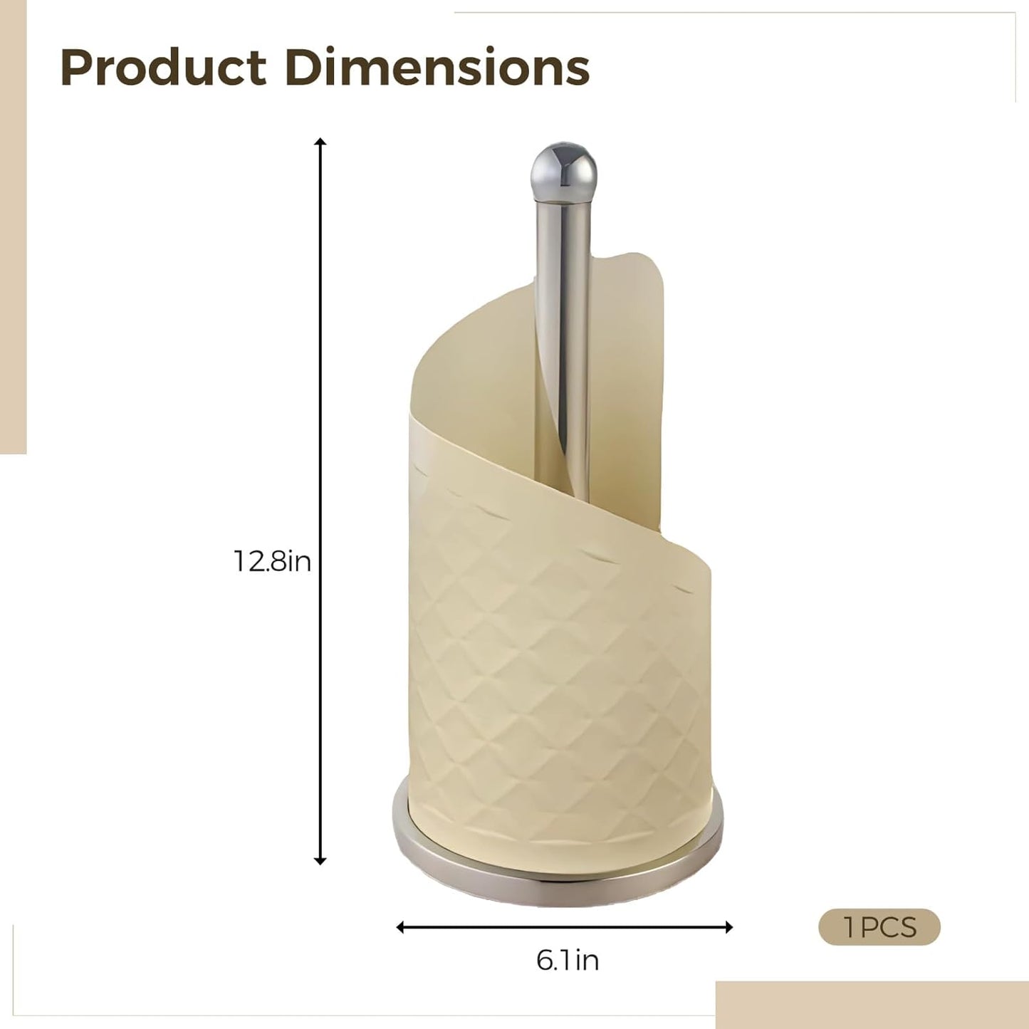 Stainless Steel Paper Towel Holder - Stylish Countertop Dispenser | Freestanding Tissue Rack, White