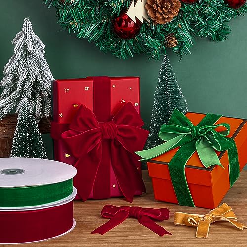 Khaki Velvet Ribbon 3/8 in x 20 yd - Gift Wrapping, Floral Bouquets, DIY Decor (Jeuhoue)