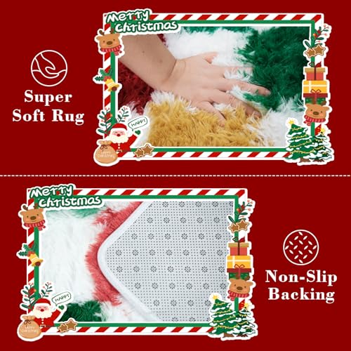 Boshengya Christmas Checkered Rug 6x9 ft Red & Yellow Holiday Fuzzy Carpet