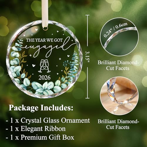 Engagement Ornament 2026, Crystal Glass Gift for Newly Engaged Couples