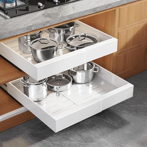 White 16.5-Inch Deep Expandable Pull-Out Cabinet Organizer 2-Pack with Adjustable Width