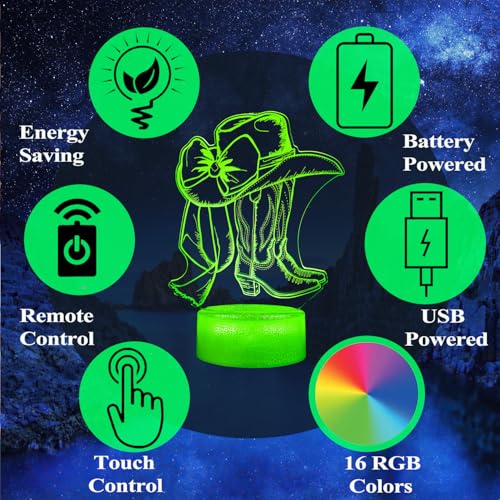 Cowgirl Night Light 3D Illusion Lamp with 16 Colors & Remote Control - Color 11