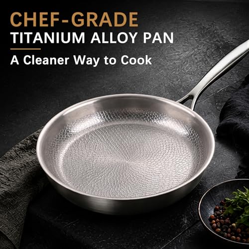 10-Inch No-Coating Titanium Alloy Frying Pan with Lid - Handhaft, Hammered Surface