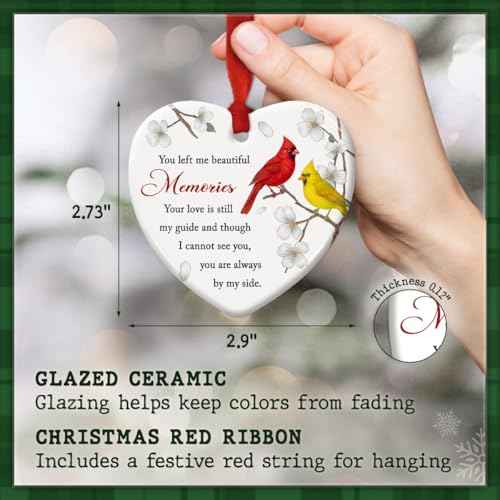 Cardinal Memorial Ornament Heart Shaped - Remembrance Gift for Loss of Loved One - in Memory Keepsake for Mom, Dad, Family - Sympathy Christmas Tree Decoration