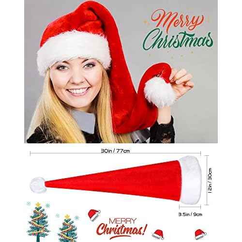 Long Christmas Santa Hat for Adults Unisex Deluxe Plush Long Xmas Santa Claus Hats New Year Festive Holiday