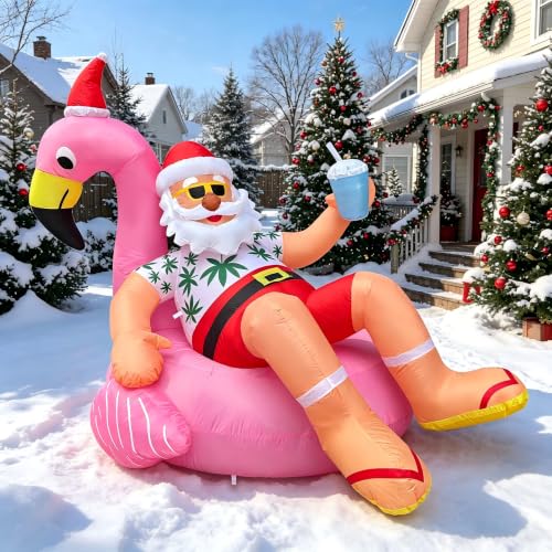8.2 FT Hawaiian Santa on Flamingo Pool Float Christmas Inflatables
