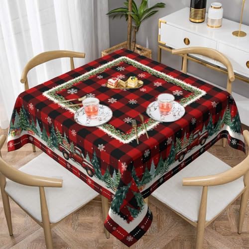 Robvobe Christmas Plaid Square Tablecloth 54X54 Inch Red Truck Xmas