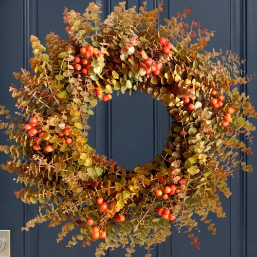 26-Inch Autumn Fall Eucalyptus Wreath - Burnt Orange Harvest Decor