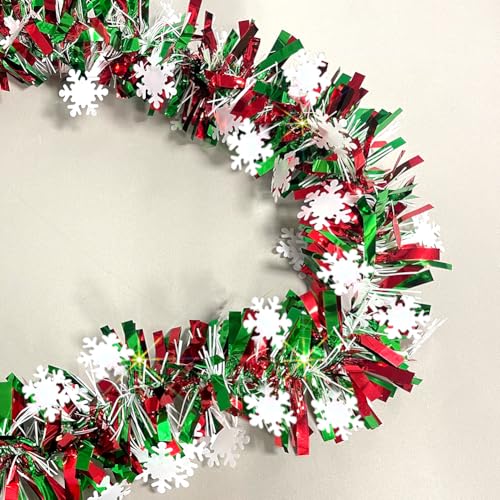 Wuhetyo Red & Green Snowflake Christmas Tinsel Garland 66 Ft Holiday Decor