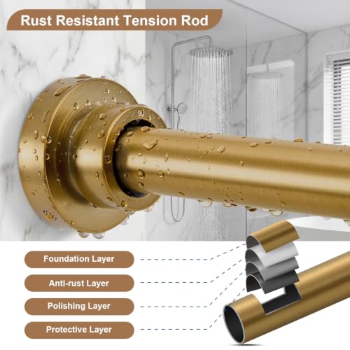 Adjustable Gold Shower Curtain Rod 34-82 Inches Tension No-Drill Support - 1 Pack