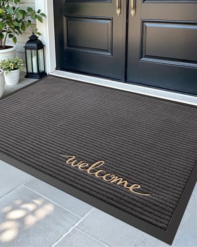 DEXI Welcome Entrance Doormat 48x72 Grey Rubber Non-Slip Outdoor Indoor