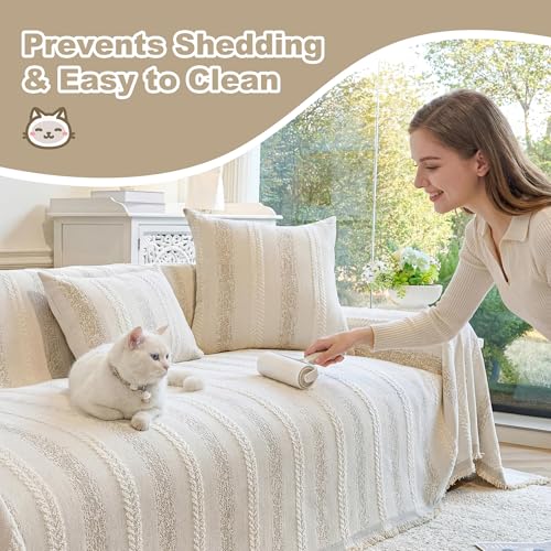 Beige Washable Couch Cover for Dogs 91x134 Non Slip Sectional Sofa Protector