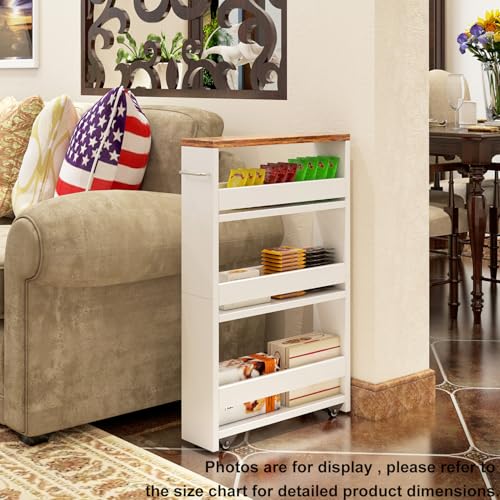 White TEAMIX Slim 4-Tier Rolling Storage Cart for Narrow Spaces, Kitchen & Laundry