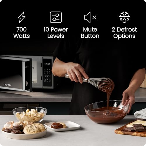 Chefman Compact Countertop Microwave 0.7 Cu Ft - Stainless Steel, 700W