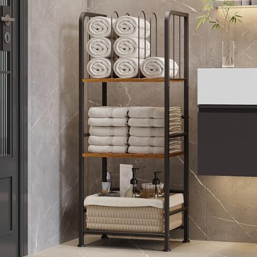 Vintage 3-Tier Freestanding Towel Rack Stand with M-Shaped Dividers, Rustic Black Finish