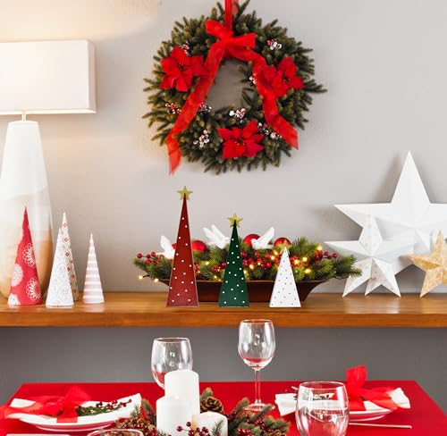 Set of 3 Wooden Christmas Tree Decorations for Holiday Table Centerpiece