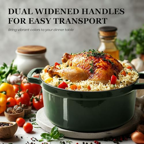 Overmont 5QT Enameled Cast Iron Dutch Oven with Lid - Moss Green