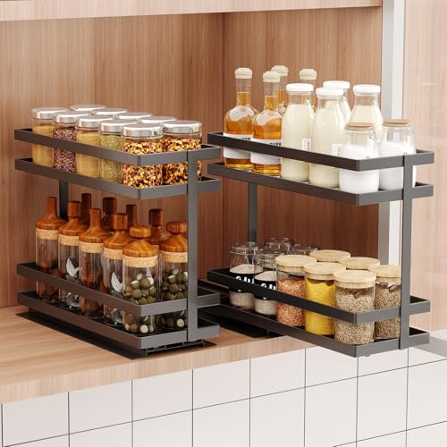 Mustorn Black 2-Tier Pull-Out Spice Rack Organizer for Cabinets