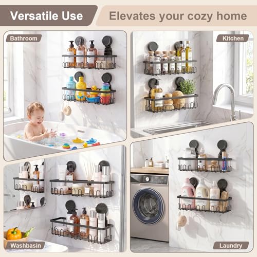 JOTPE Shower Caddy Suction Cup No Drill Bath Shelves 2 Pack - Black / Regular Set