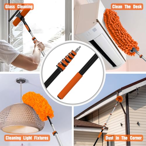 Orange 24FT Reach Duster Kit with Telescoping Pole & Microfiber Feather Duster