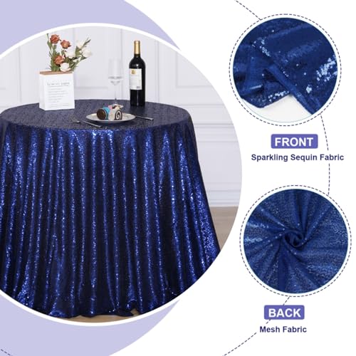 Round Navy Blue Sequin Tablecloth 120-Inch for Parties & Events