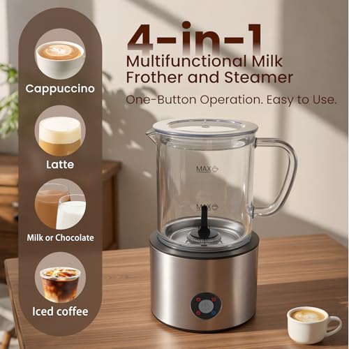 Detachable Milk Frother, 4 in 1 Frother and Steamer, Dishwasher Safe,