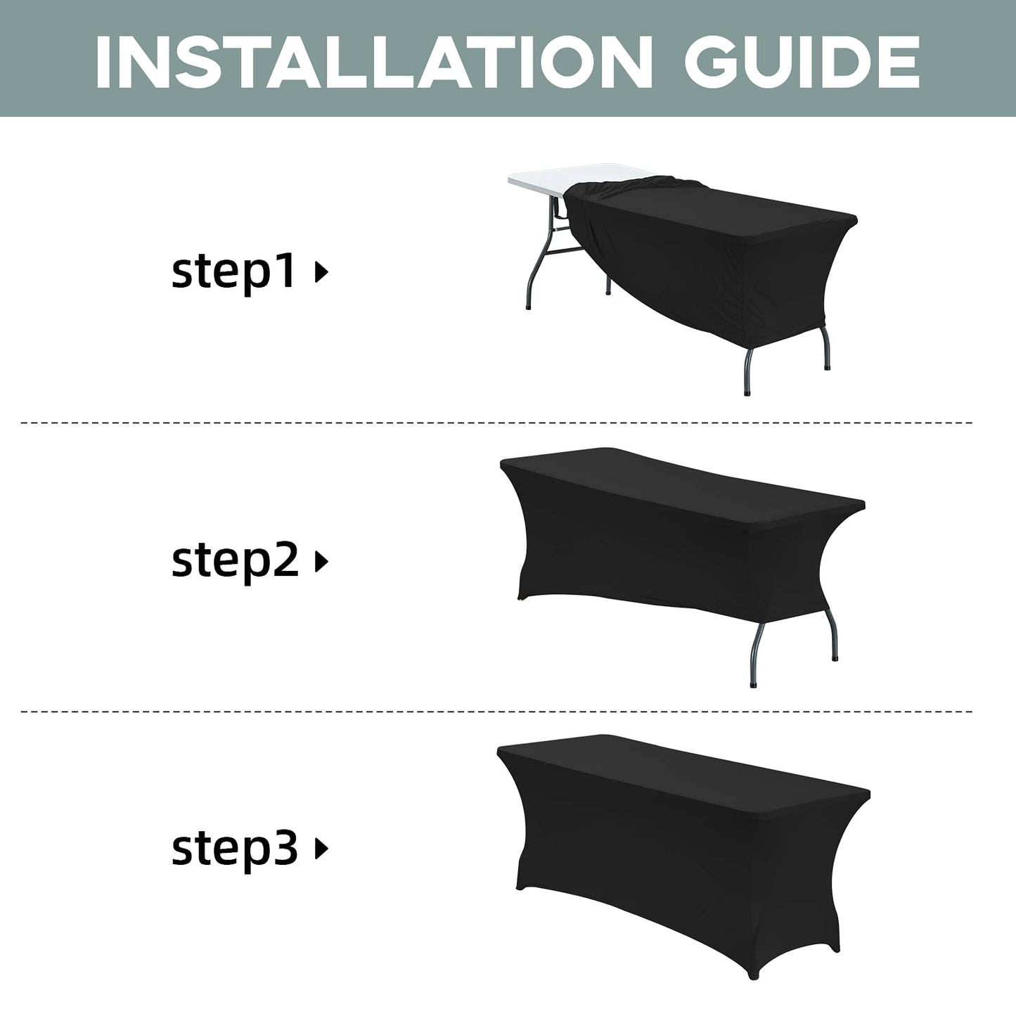 CWK 6FT 2Pcs Stretch Spandex Table Cover for Rectangular Tables - Elastic Fitted Tablecloth for Folding Tables, Wrinkle Resistant, Durable Table Protector for Parties,Weddings,Banquets &Events (Black)