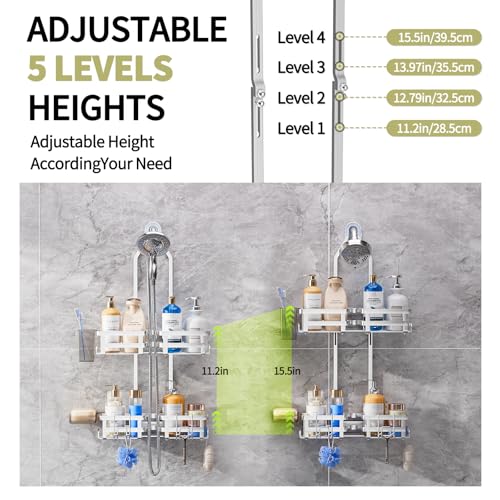 GAOKASE Silver Aluminum Shower Caddy Hanging Organizer Never Rust Bathroom Storage