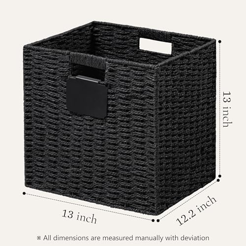 UBBCARE 4-Pack Black Wicker Storage Baskets 13x13 Inches Foldable Handles