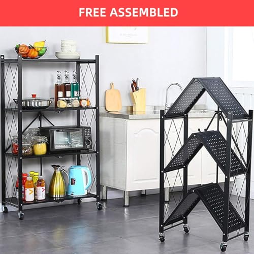 4-Tier Metal Shelving Unit - Foldable Garage & Kitchen Storage Rack