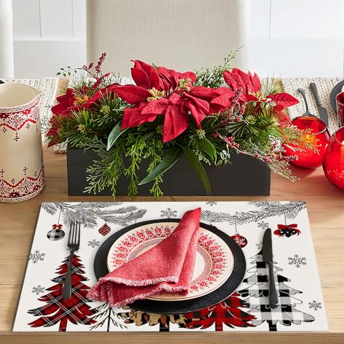 Bonhause Christmas Tree Placemats Set of 4 - Festive Holiday Table Mats, 12x18 Inches, Model Christmas Tree-3