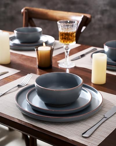 Famiware Mercury 12-Piece Stoneware Dinnerware Set - Charcoal, Service for 4