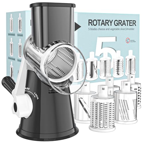 Cambom Rotary Cheese Grater Hand Crank with 5 Blades - Black