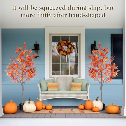 Daifunli 2 Pack 5ft Artificial Maple Trees for Fall Decor with Autumn Leaves