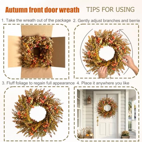 26-Inch Autumn Fall Eucalyptus Wreath - Burnt Orange Harvest Decor