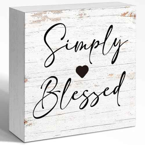 Inspirational Wood Box Sign Shelves Decor, Simply Blessed Wood Block Sign Wall Decorate, Motivational Decoration For Home Office Desk Tabletop Shelf