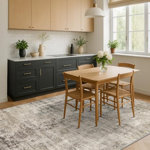 Hazo Haus 8x10 Farmhouse Washable Area Rug - Taupe, Gray & Green Variations
