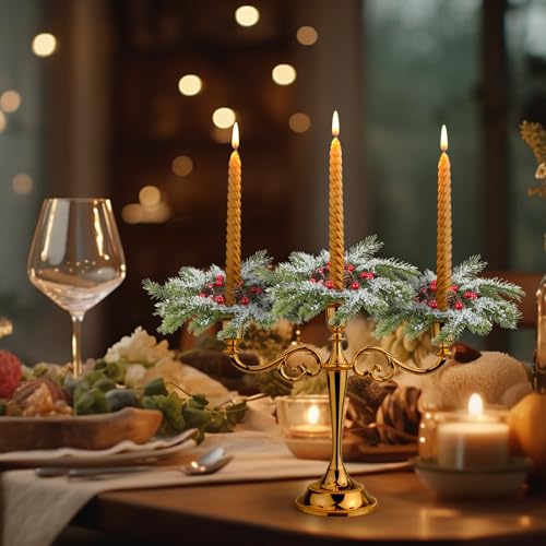 YLOLUL 6 Pack Christmas Pine Taper Candle Rings with Berries & Pinecones - Winter Holiday Decoration, Variation: Christmas-2 / 6