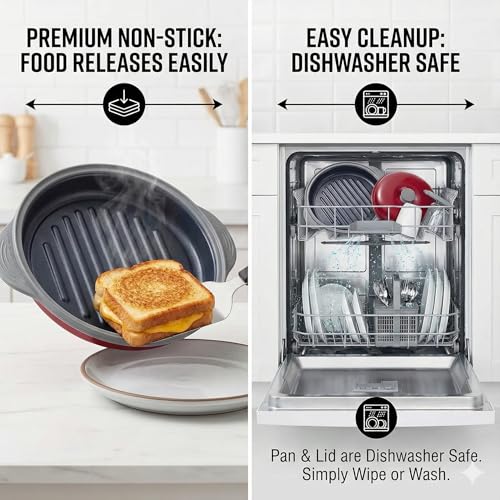 Microwave Grill Pan with Lid - Crispy Food Crisper & Griddle for Microwave Cooking