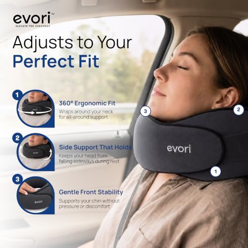 evori Memory Foam Travel Neck Pillow, 360° Support for Airplane & Car