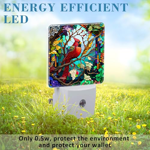 Uiaoiais Christmas Stained Glass Cardinal Bird Night Light - Plug-In Dusk to Dawn LED Wall Light for Kids & Home Decor