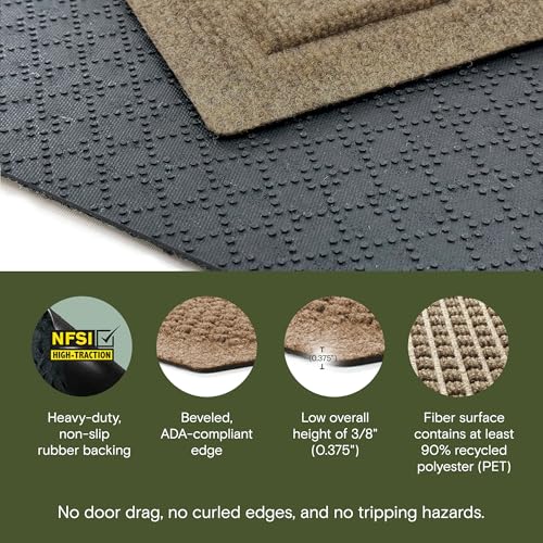 WaterHog Large 35.5x59.5 Inch Indoor Outdoor Front Door Mat - Camel, All-Weather Rug